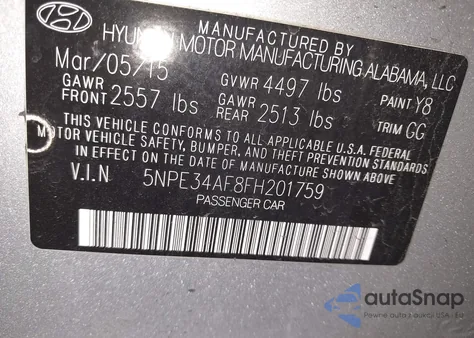 2015 Hyundai Sonata Sport z USA, uszkodzony, nr VIN 5NPE34AF8FH201759